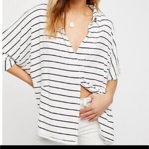 We the Free People Can't Fool Me Black White Striped Tee Size XS